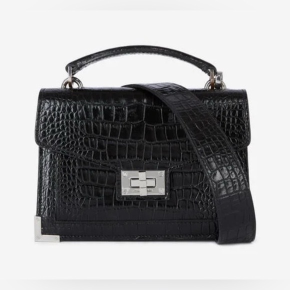 The Kooples Handbags - The Kooples Black Crocodile-Embossed Satchel